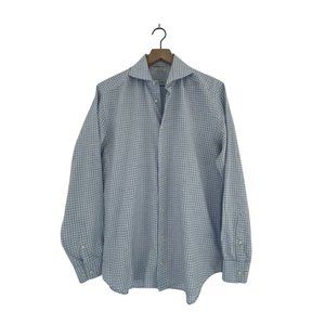 Suitsupply: Light blue/gray/white gingham shirt. Slim fit.